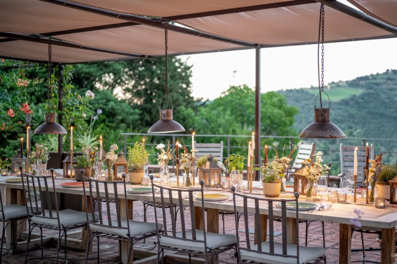 Tuscany villa with dressed outside dining table