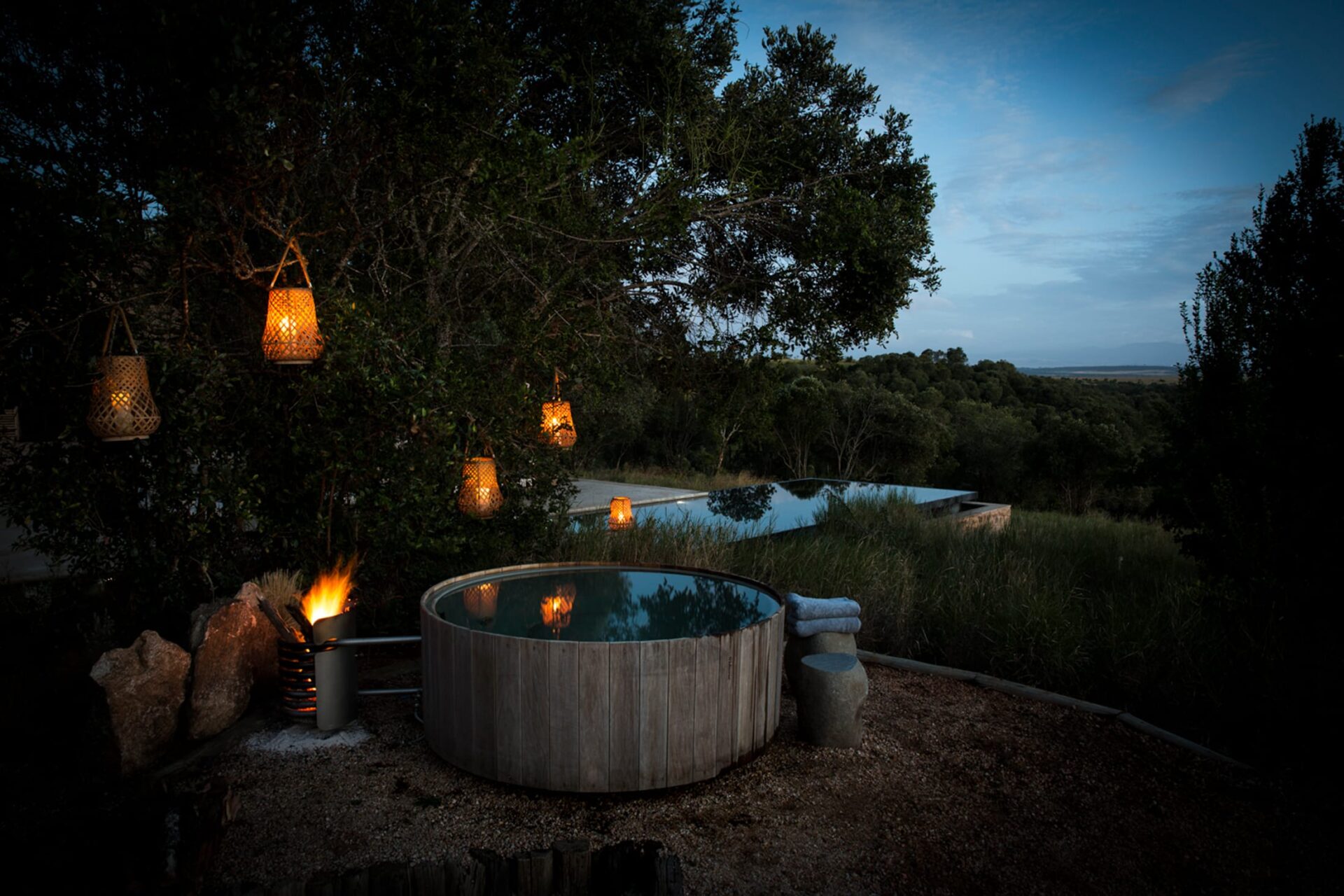 Hot tub and lights at night arijiju kenya exclusive buy-out