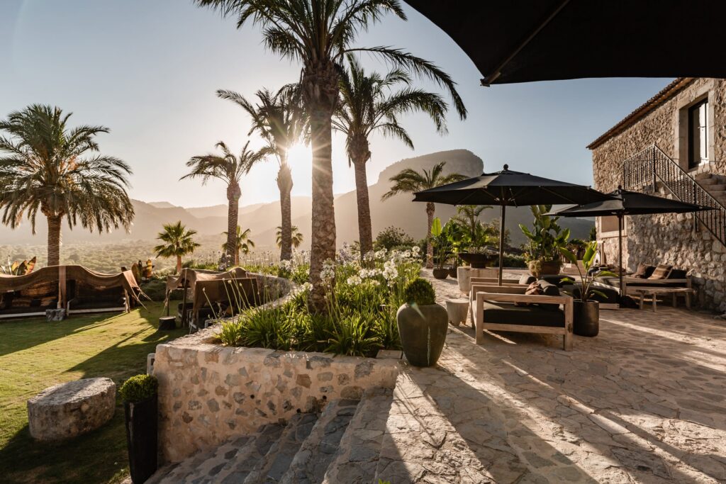 Luxury Villa Son Fuster Mallorca front terrace in the sun