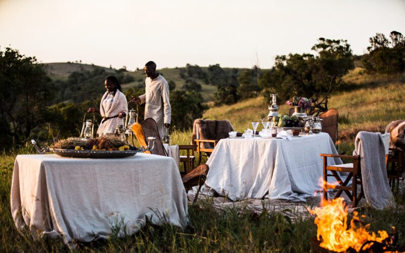 Tables set for a safari dinner