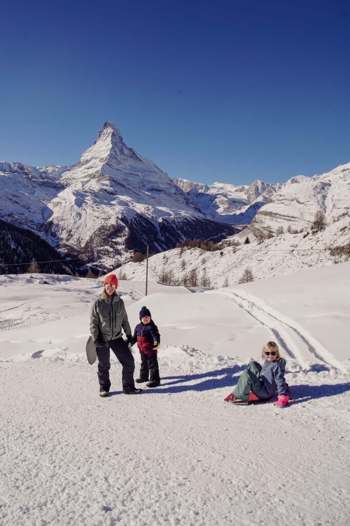 Zermatt mountain with mother and children