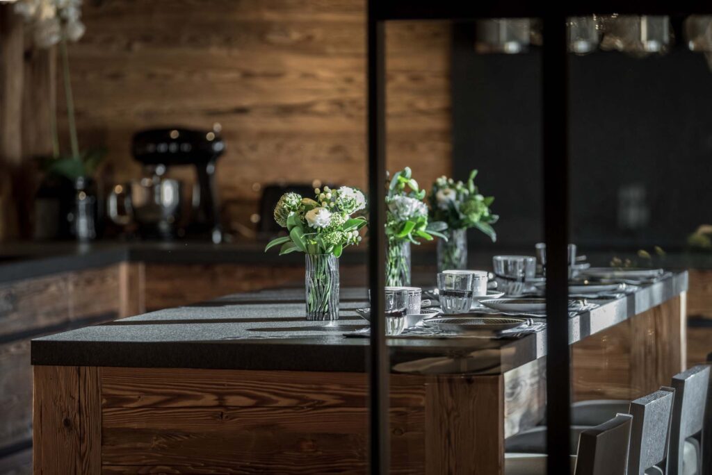 luxury black kitchen in chalet Gstaad