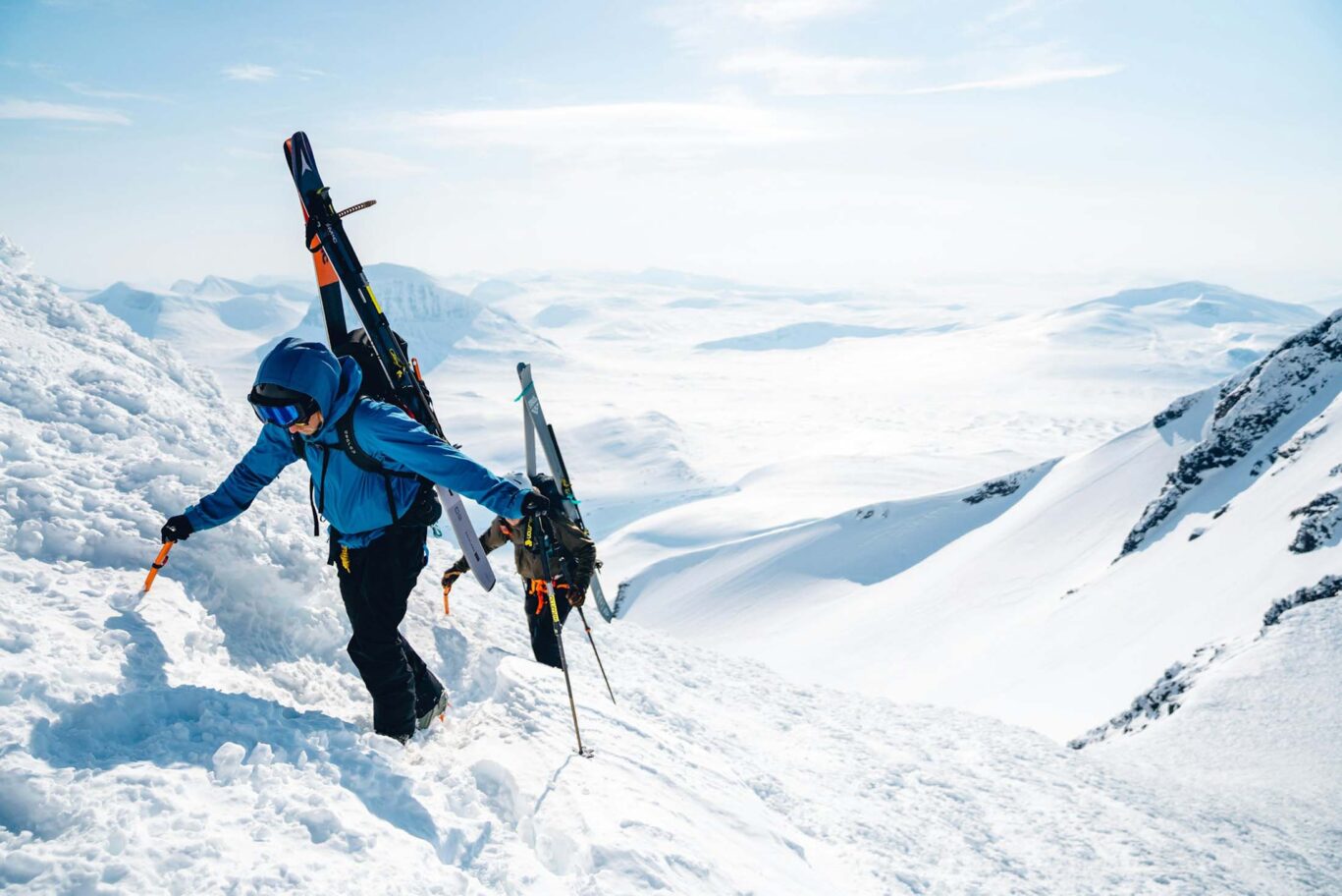 Ski touring climbing up a mountain