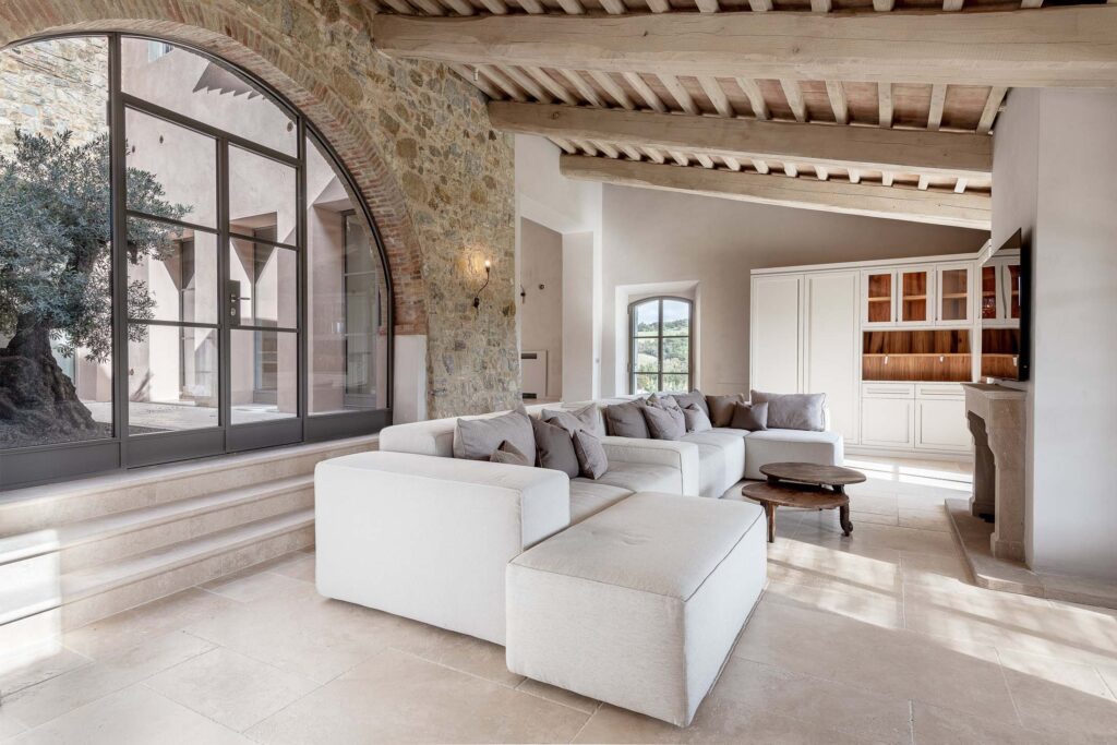 living room in Tuscany villa with light coming through windows