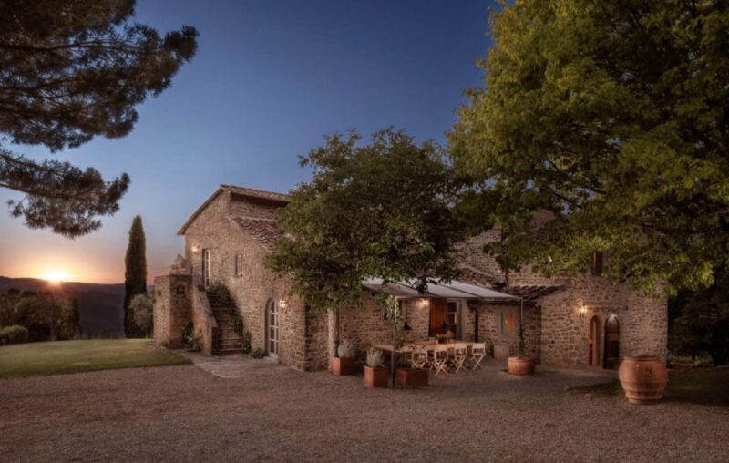 Luxury private villa at sunset in Tuscany sleeping 12