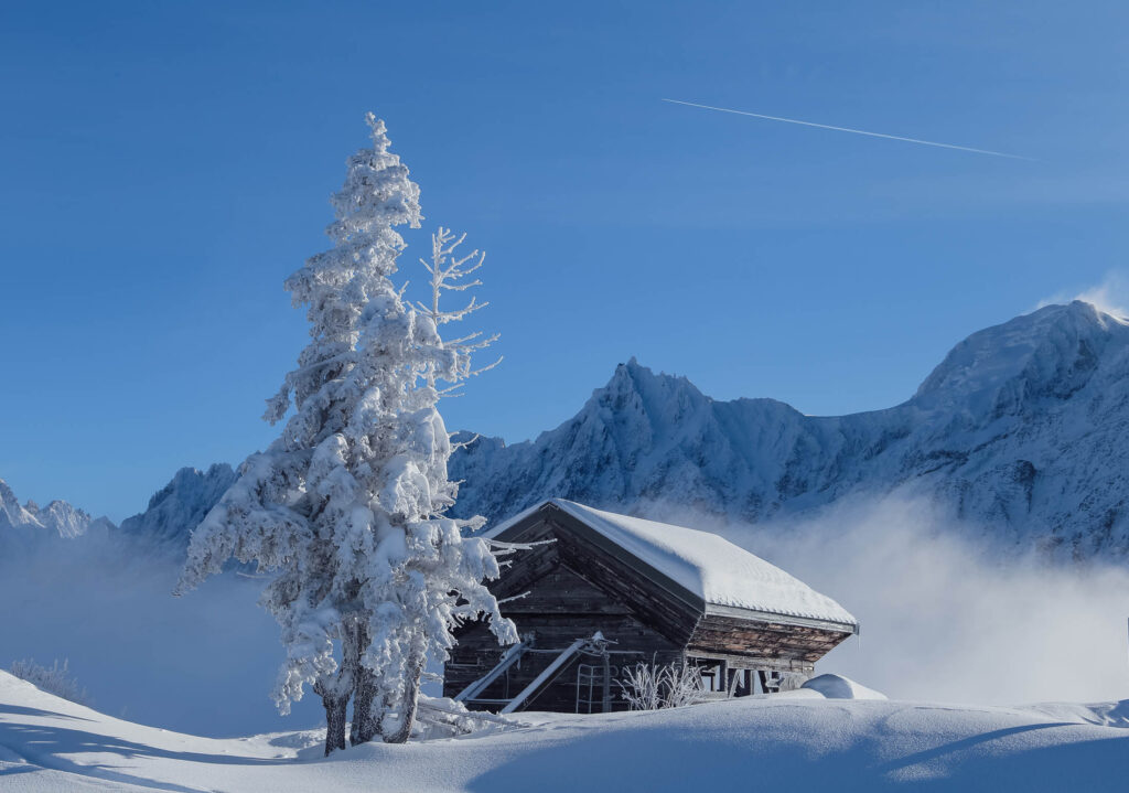 Chamonix winter scene above Les Houches