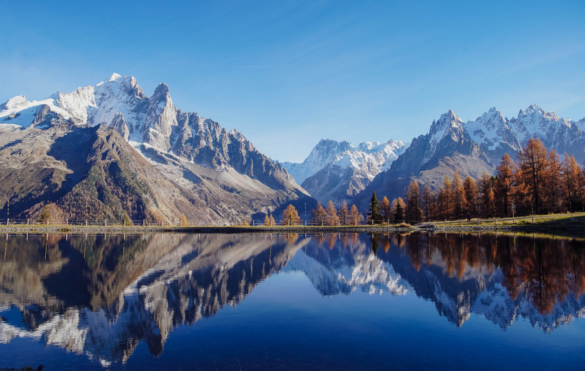 Chamonix mountains in Autumn looking towards Mer de Glace from Flegere