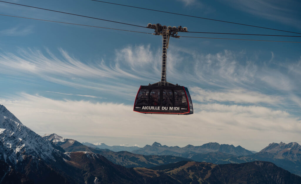 Aiguille du midi cable car above chamonix